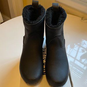 No.6 Double Black Aviator on Black Base Mid-Heel Shearling Lined Clog Boot